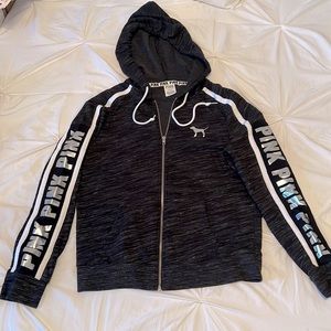 PINK full zip hoodie silver graphic sleeve- medium